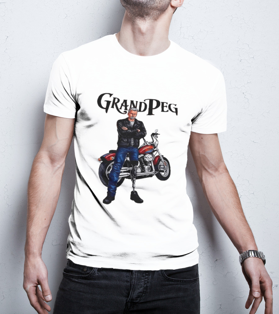 Grand Peg Biker With Motorcycle And Leather Jacket T-Shirt