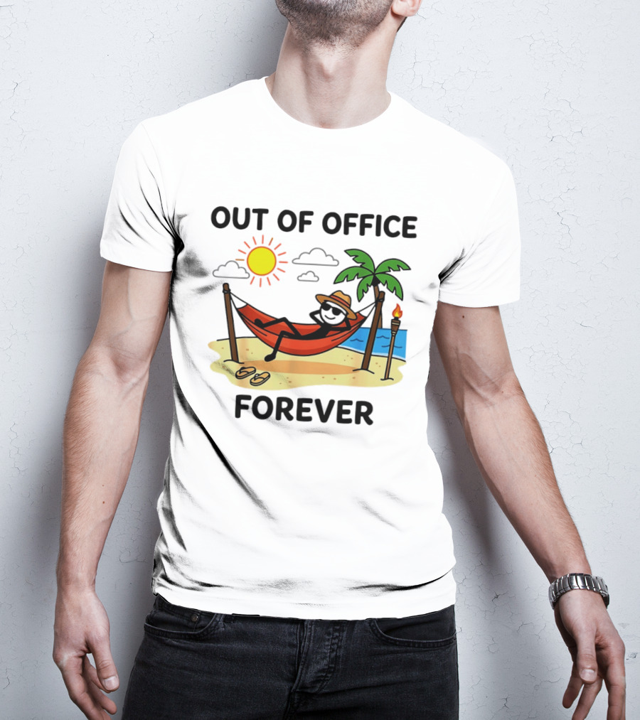 Out Of Office Forever Stick Figure In Hammock On Beach Vacation T-Shirt