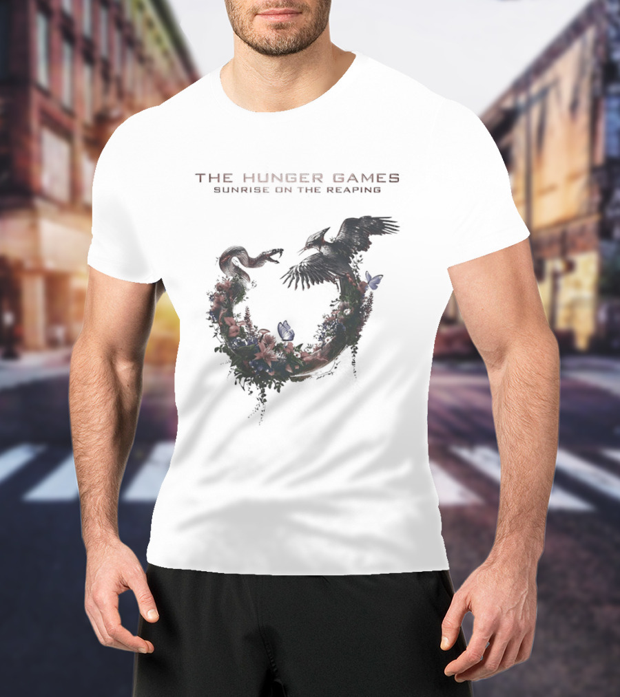 The Hunger Games Sunrise On The Reaping Snake And Bird Wreath T-Shirt