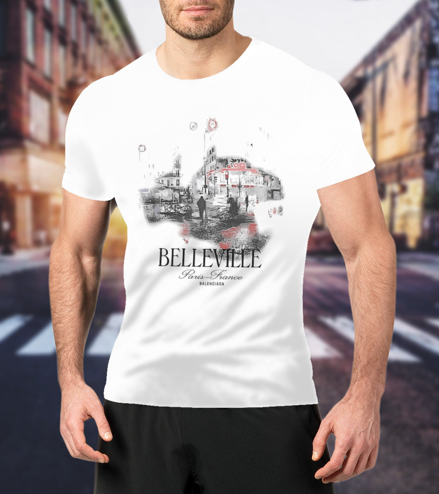 Belleville Paris France Travel Souvenir Vintage Style Depiction T-Shirt