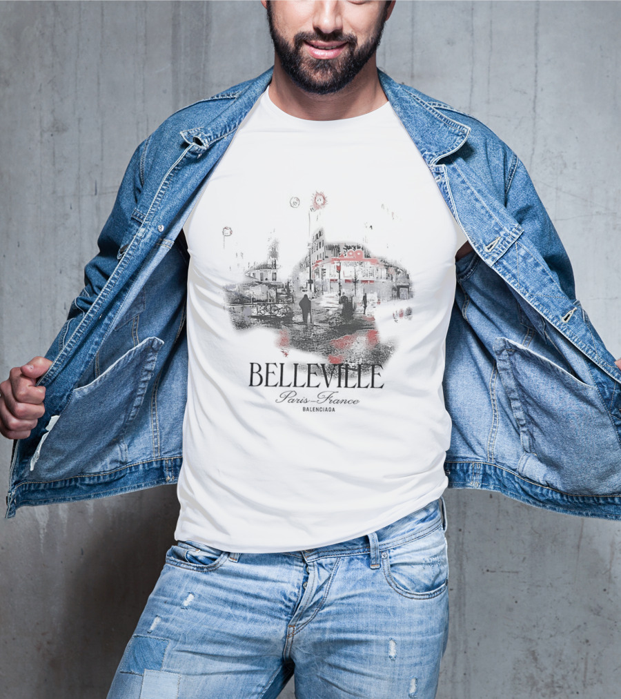 Belleville Paris France Travel Souvenir Vintage Style Depiction T-Shirt