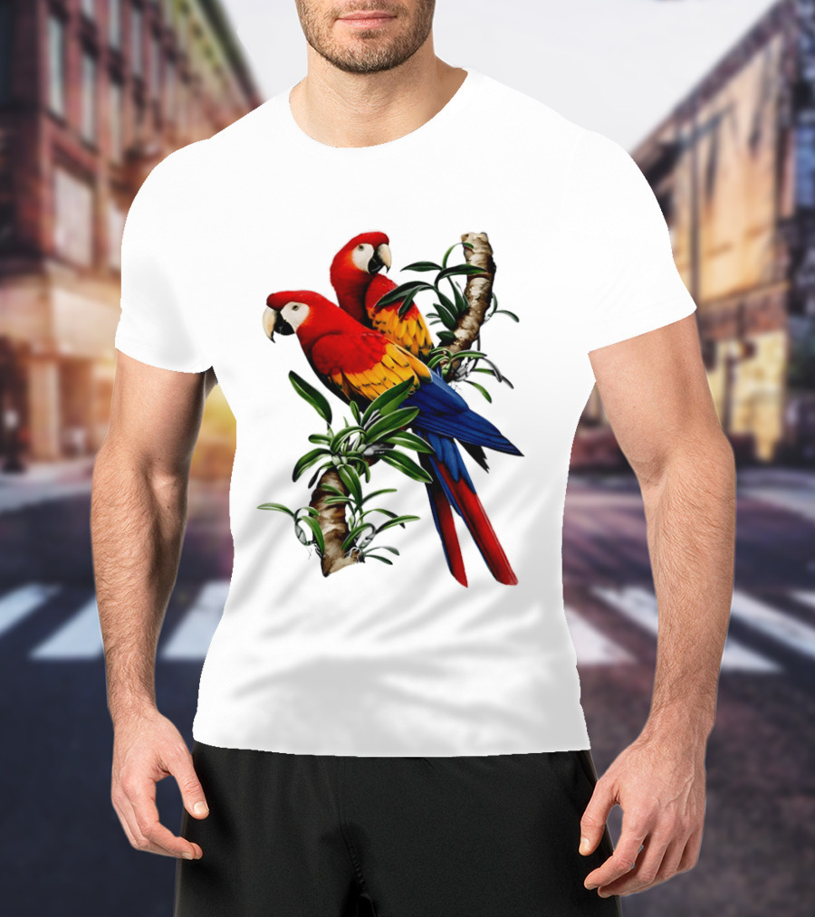 Parrot On Bret's Scarlet Macaw Tropical Branches T-Shirt