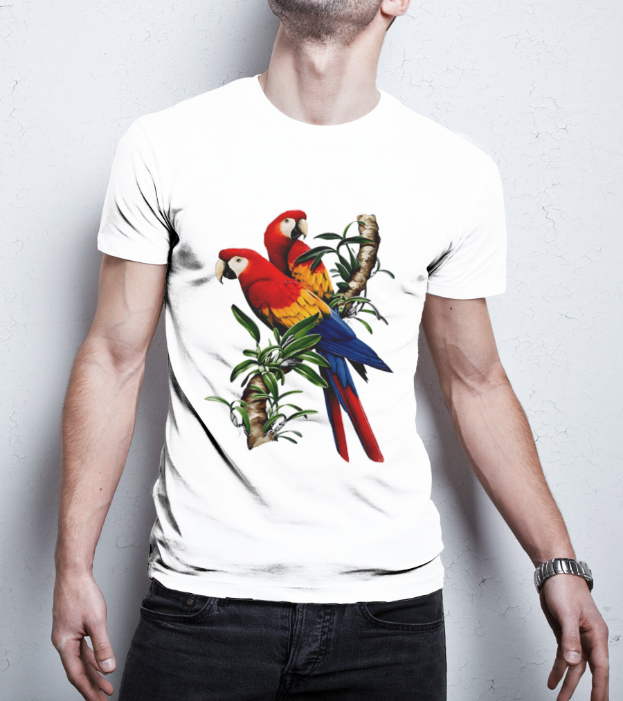 Parrot On Bret's Scarlet Macaw Tropical Branches T-Shirt