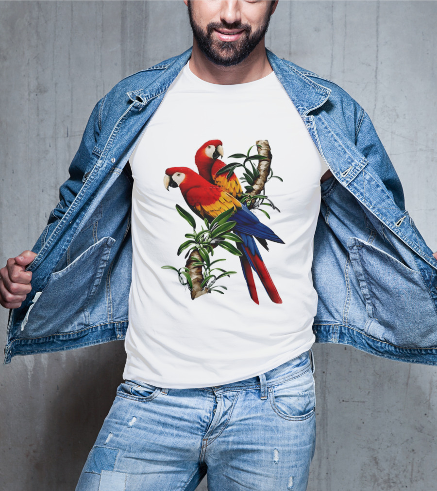 Parrot On Bret's Scarlet Macaw Tropical Branches T-Shirt