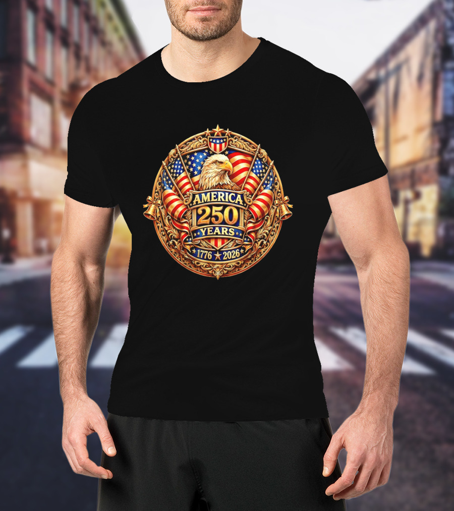 America 250 Years 1776 2026 USA Flag Eagle Anniversary T-Shirt