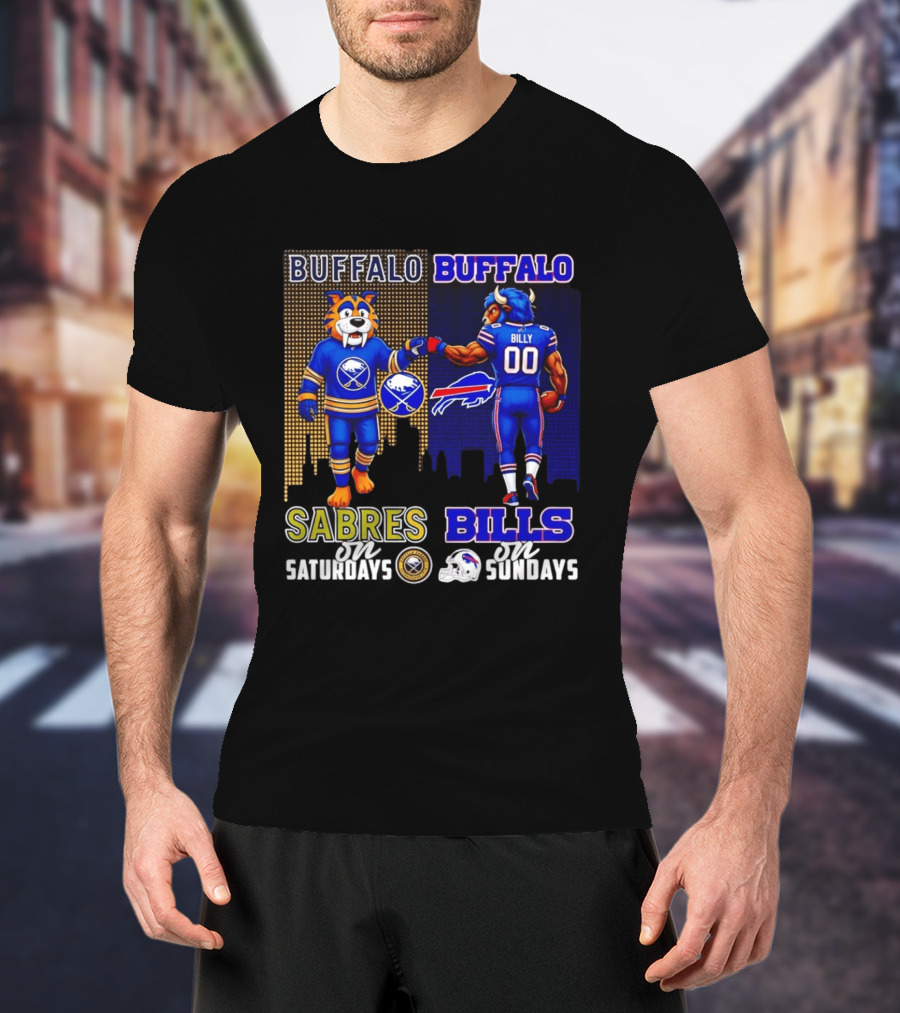 Buffalo Sabres Saturdays And Buffalo Bills Sundays City Skyline T-Shirt