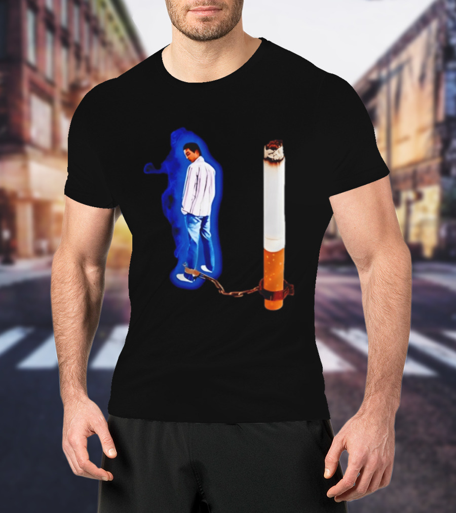 Man In Blue Jeans With Chains Connected To Burning Cigarette T-Shirt