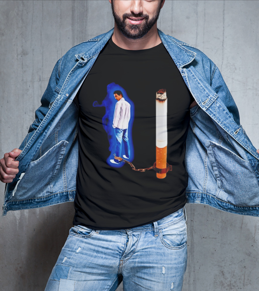 Man In Blue Jeans With Chains Connected To Burning Cigarette T-Shirt
