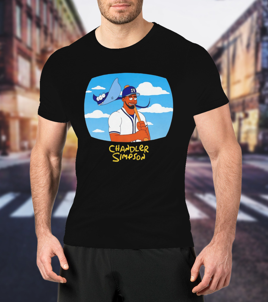 Chandler Simpson Tampa Bay Cartoon Baseball Player With Ray And Clouds T-Shirt