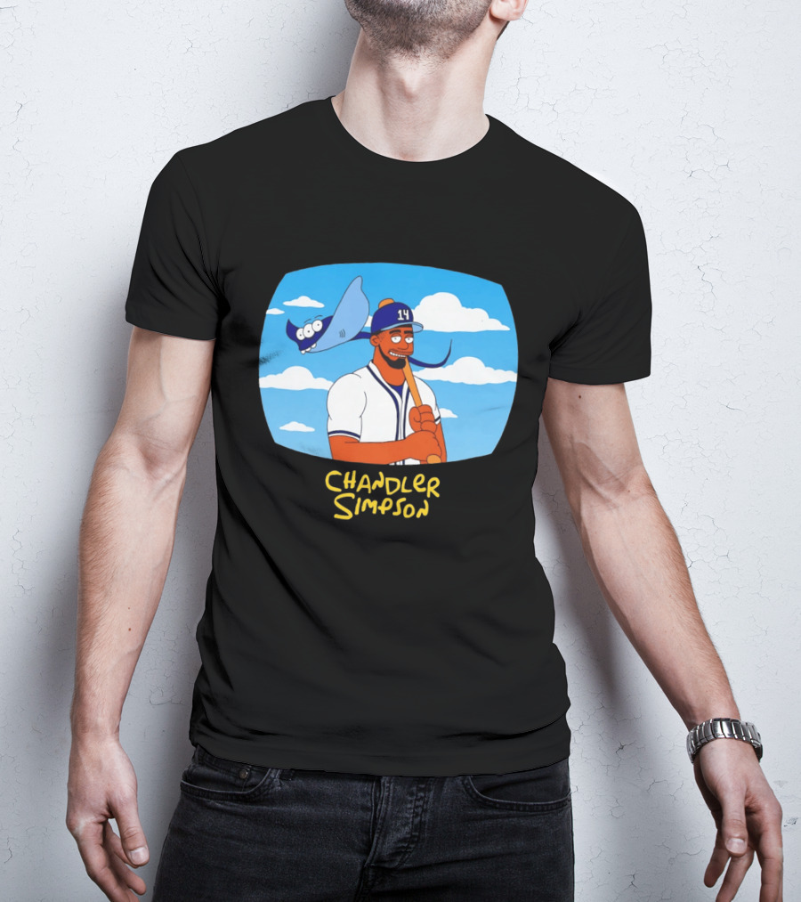 Chandler Simpson Tampa Bay Cartoon Baseball Player With Ray And Clouds T-Shirt