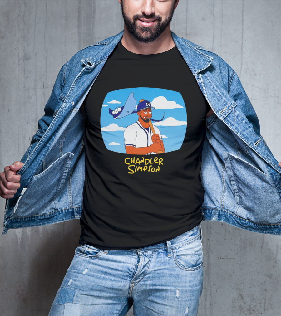 Chandler Simpson Tampa Bay Cartoon Baseball Player With Ray And Clouds T-Shirt