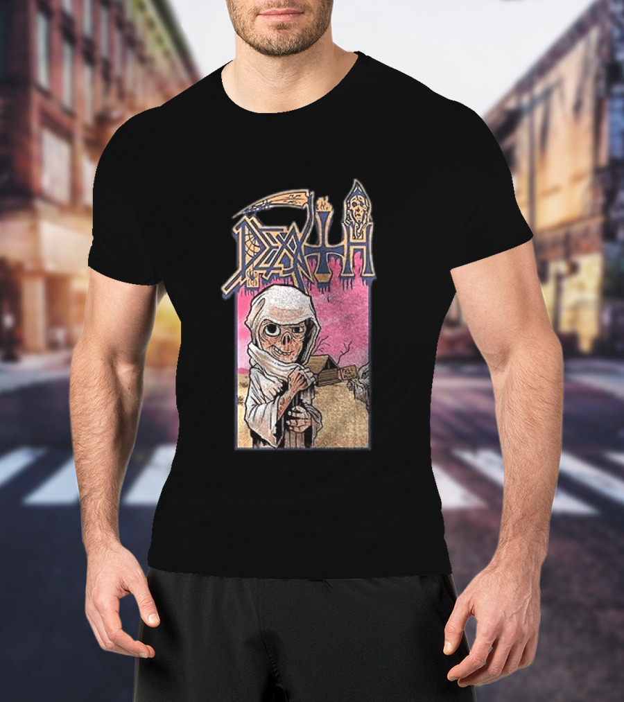 Death Leprosy Album Cover Art Skeleton Monk Desert Scene T-Shirt