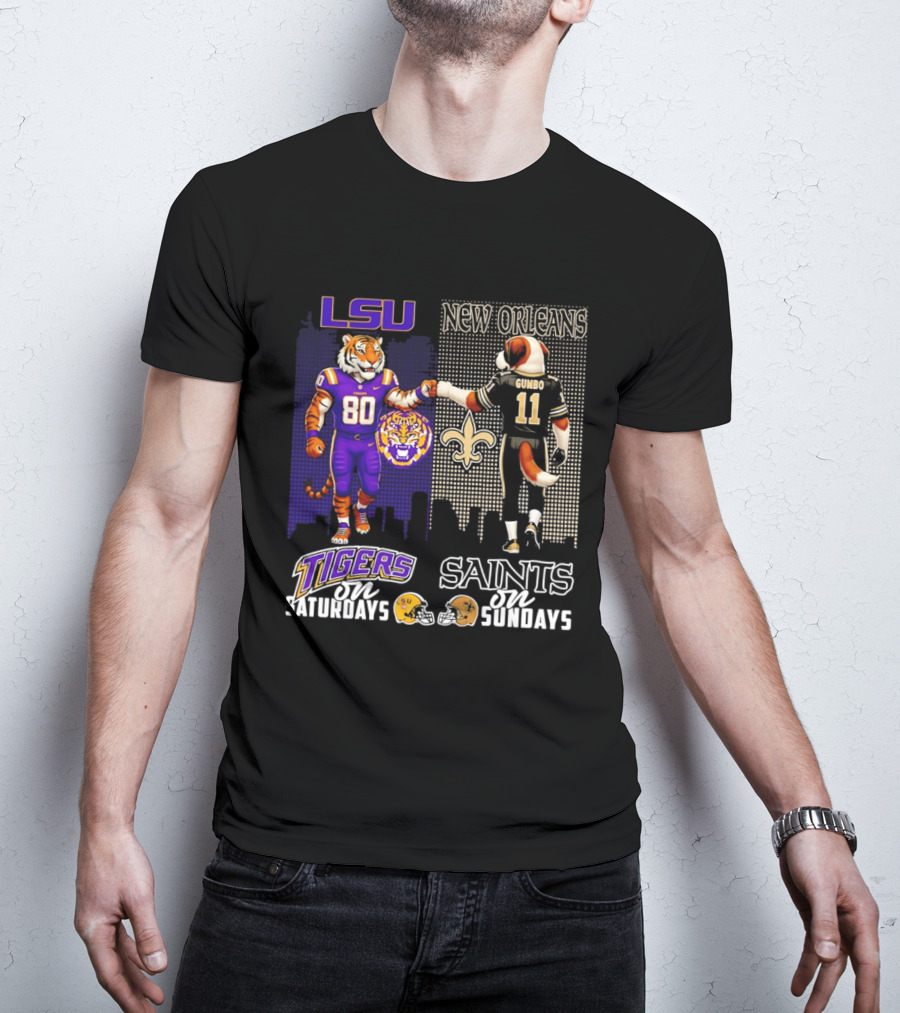 LSU Tigers And New Orleans Saints Football Saturdays And Sundays With City Skyline T-Shirt