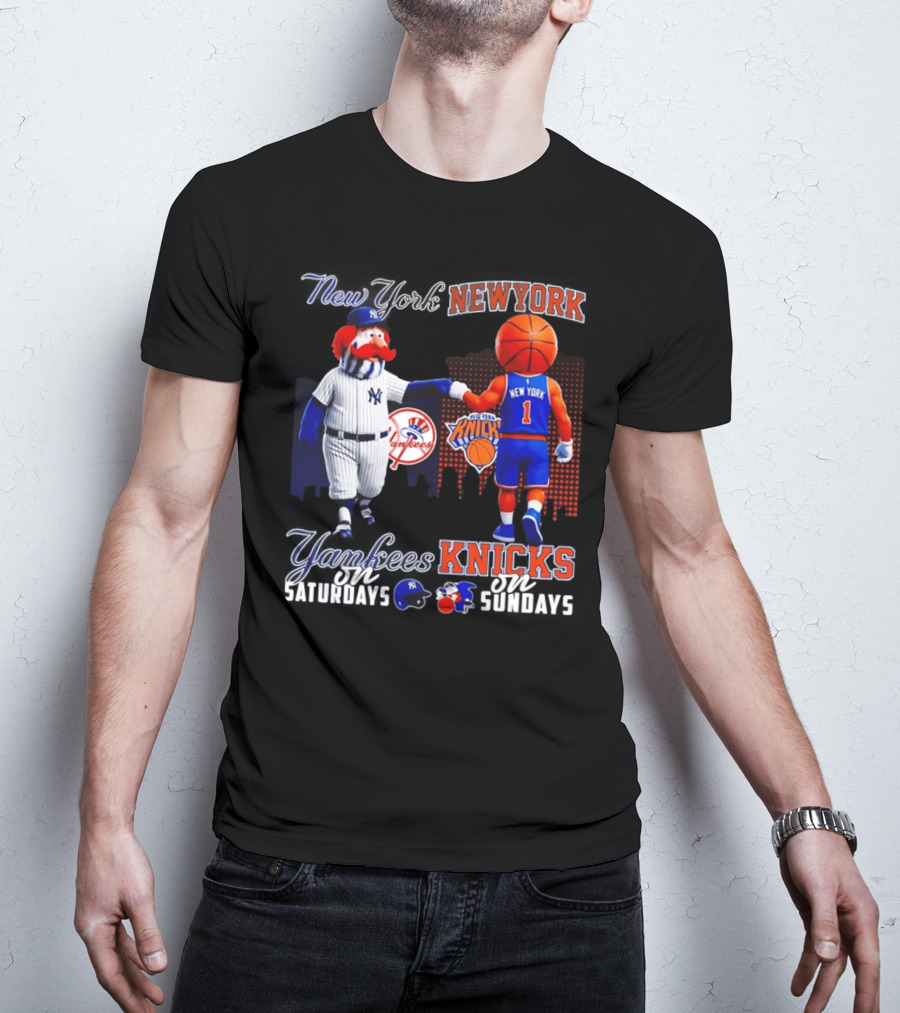 New York Yankees Saturdays Vs Knicks Sundays Yankees Knicks Mascots Baseball Basketball T-Shirt