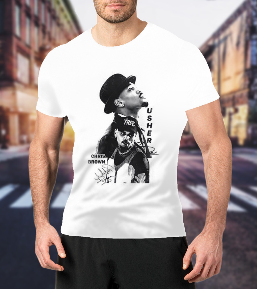 C Brown Usher R&B Tour Cartoon Characters And Signatures T-Shirt