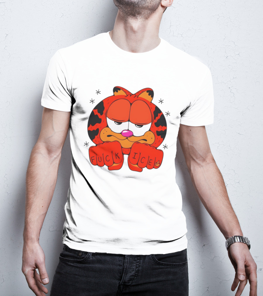 Orange Cat Garfield Meme Fuck Ice Hand Tattoos T-Shirt