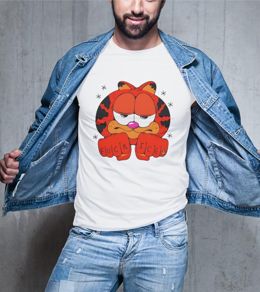 Orange Cat Garfield Meme Fuck Ice Hand Tattoos T-Shirt