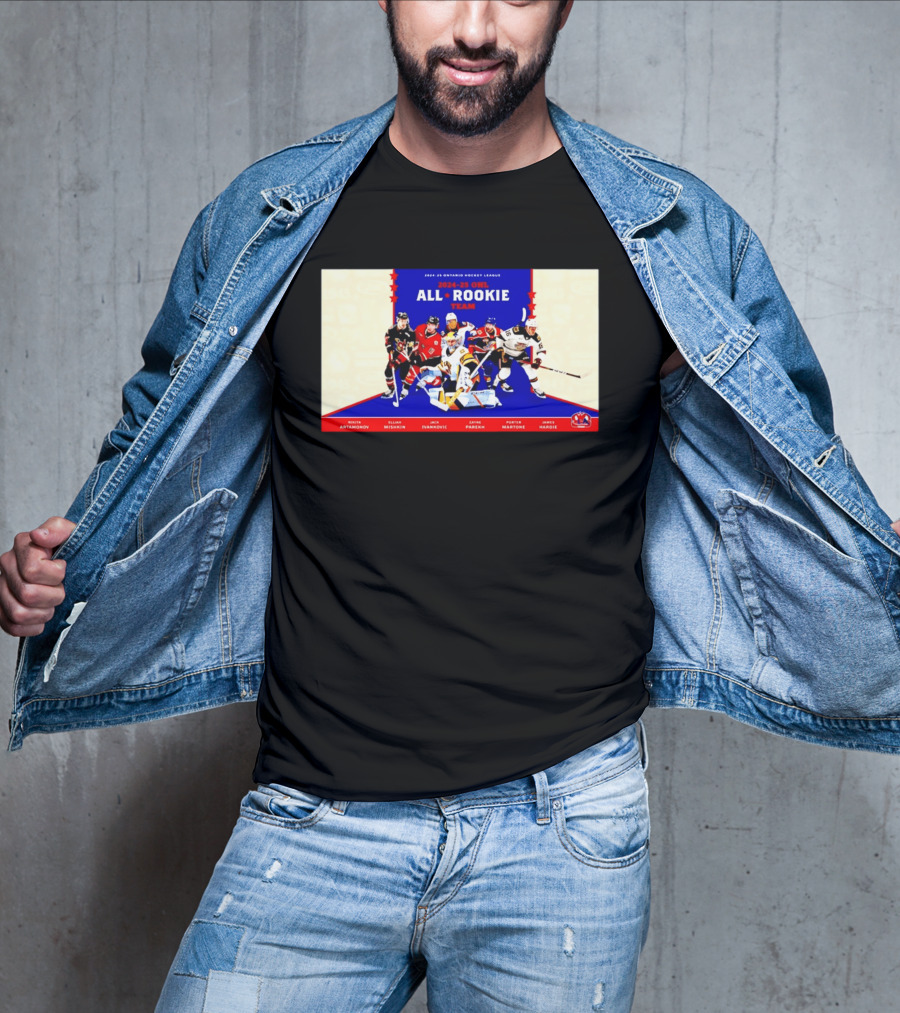 2024 25 OHL All Rookie Team Ontario Hockey League Nikita Artamonov Elijah Mishkin Jack Ivankovic Zayne Parekh Porter Martone James Hardie T-Shirt