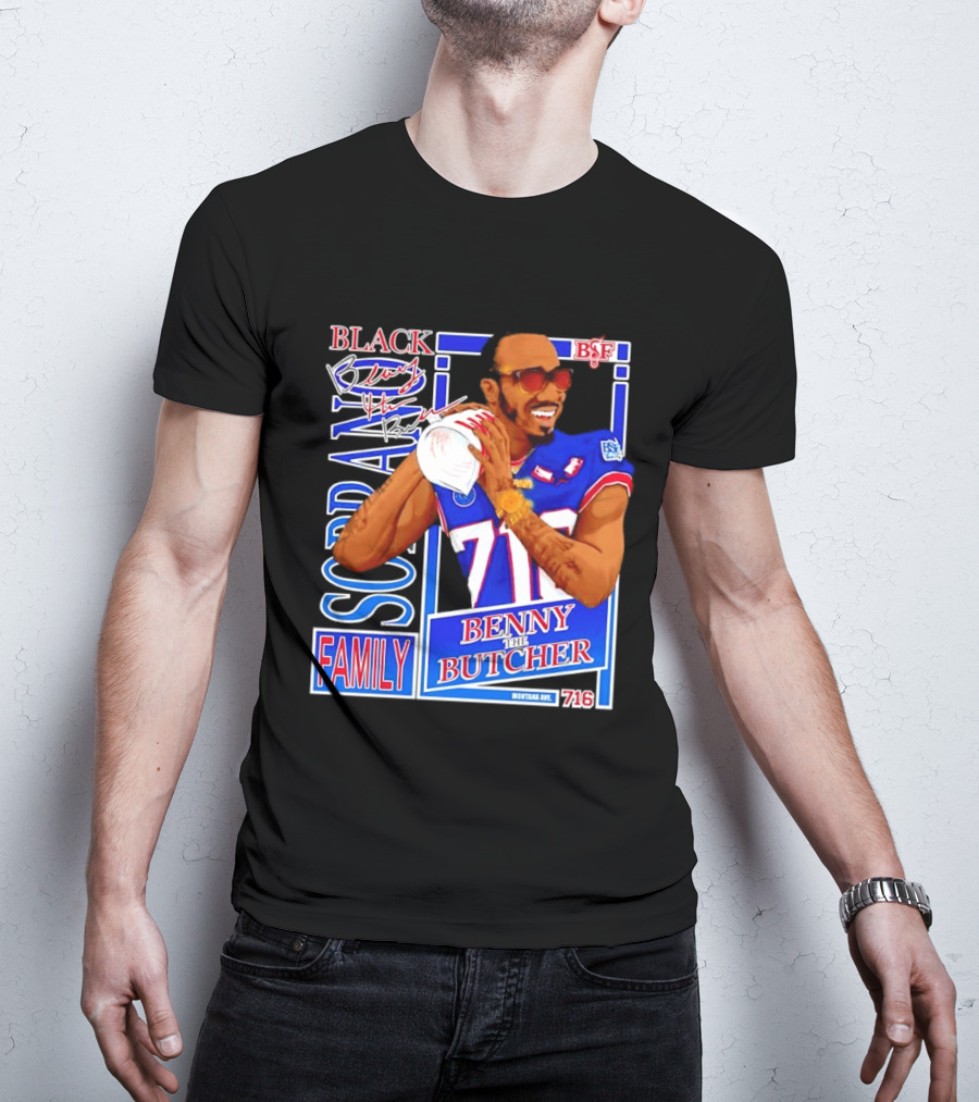 Benny The Butcher Black Soprano Family Buffalo Bills 716 Montana Ave T-Shirt