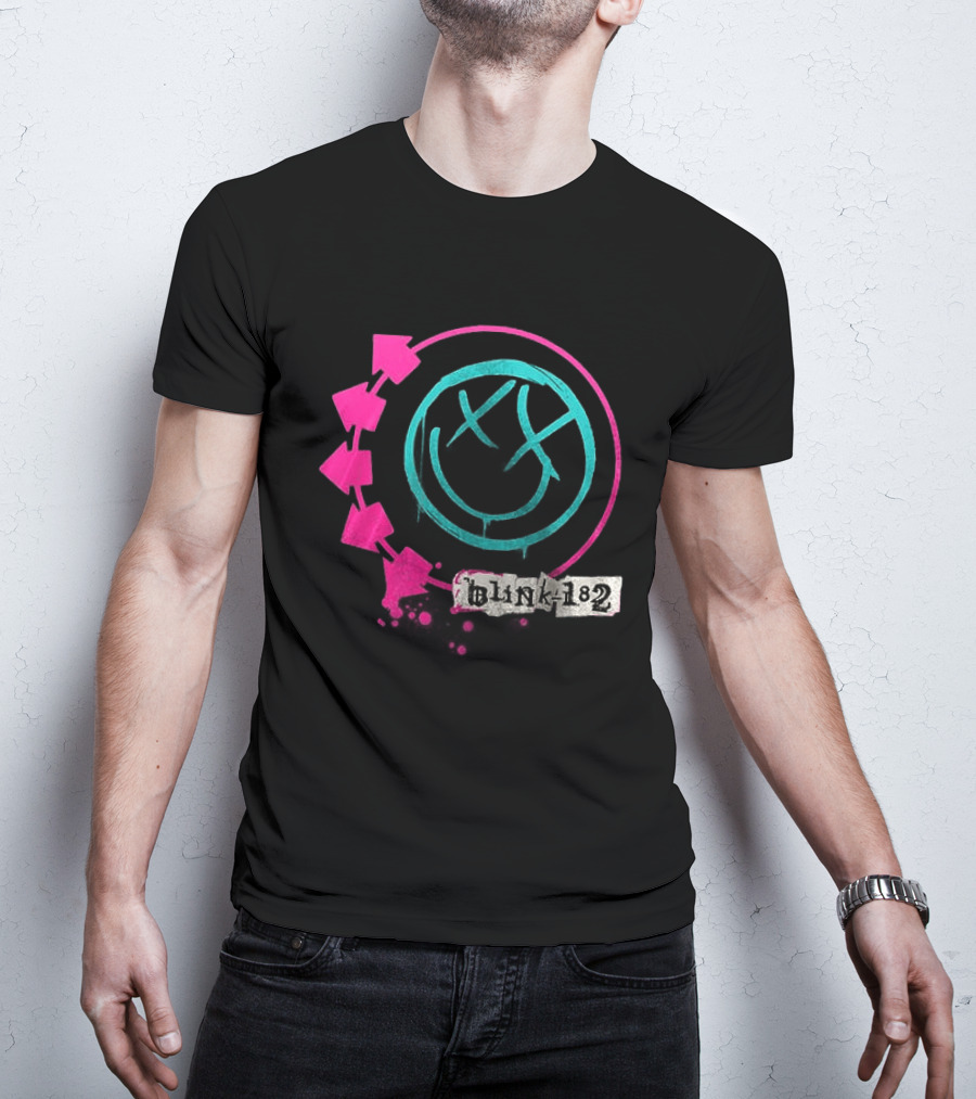 Blink 182 34th Anniversary Thank You For The Memories Band Signatures Iconic Smiley Logo Arrows T-Shirt