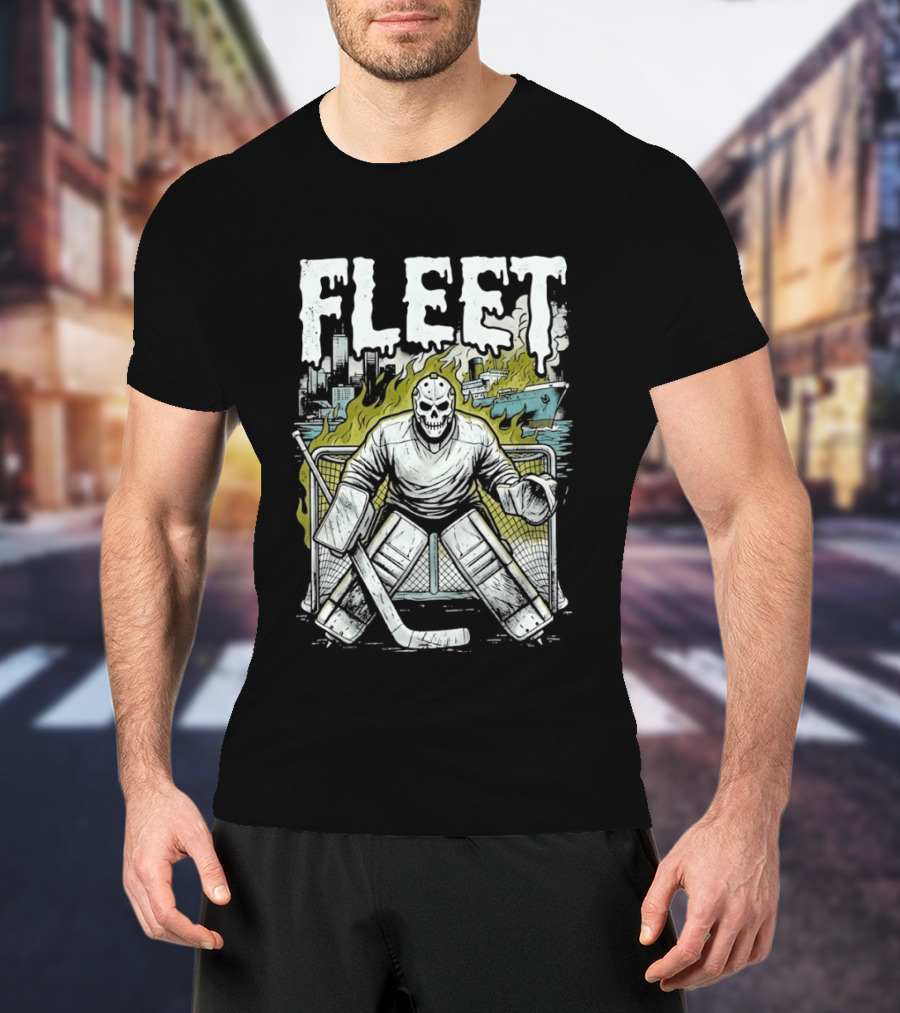 Boston Fleet Hockey Skull Goalie Flames T-Shirt