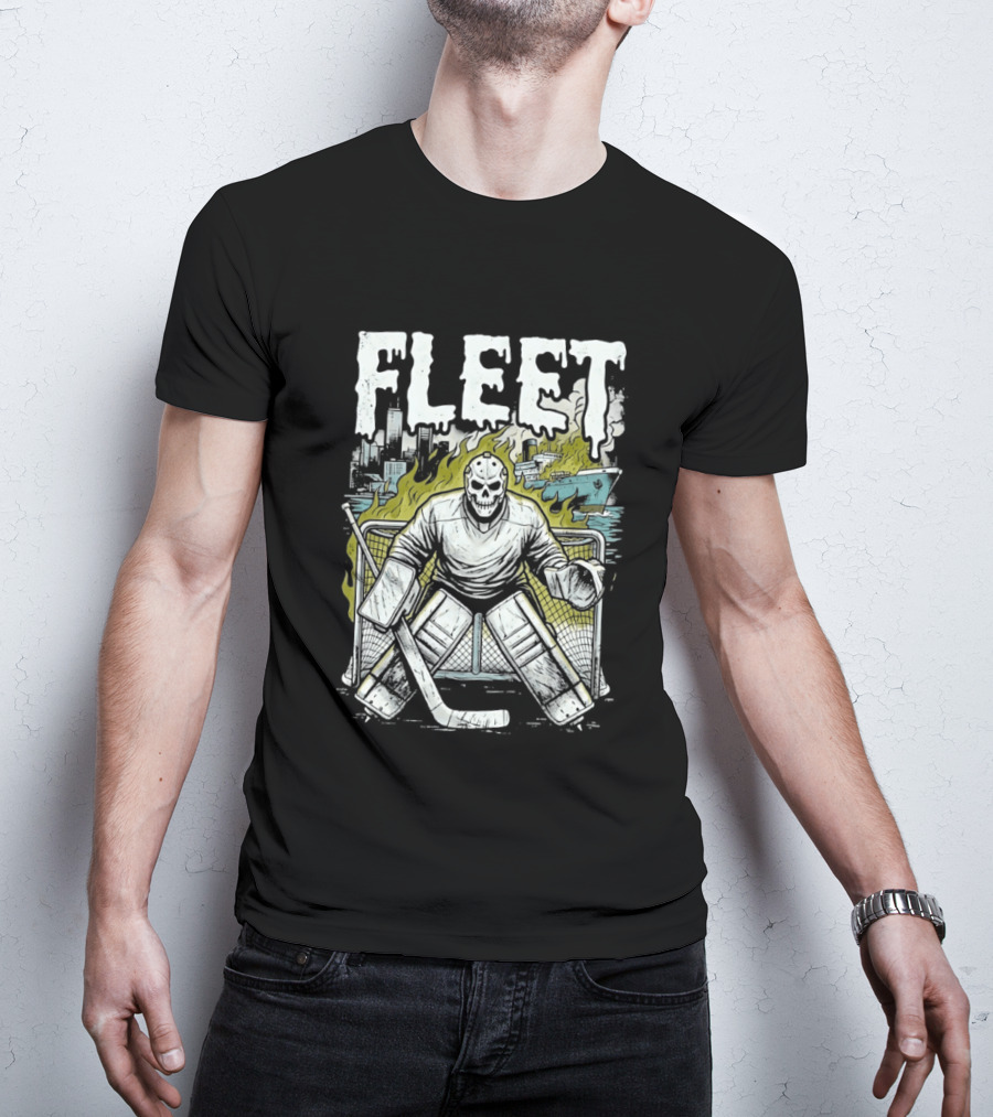 Boston Fleet Hockey Skull Goalie Flames T-Shirt