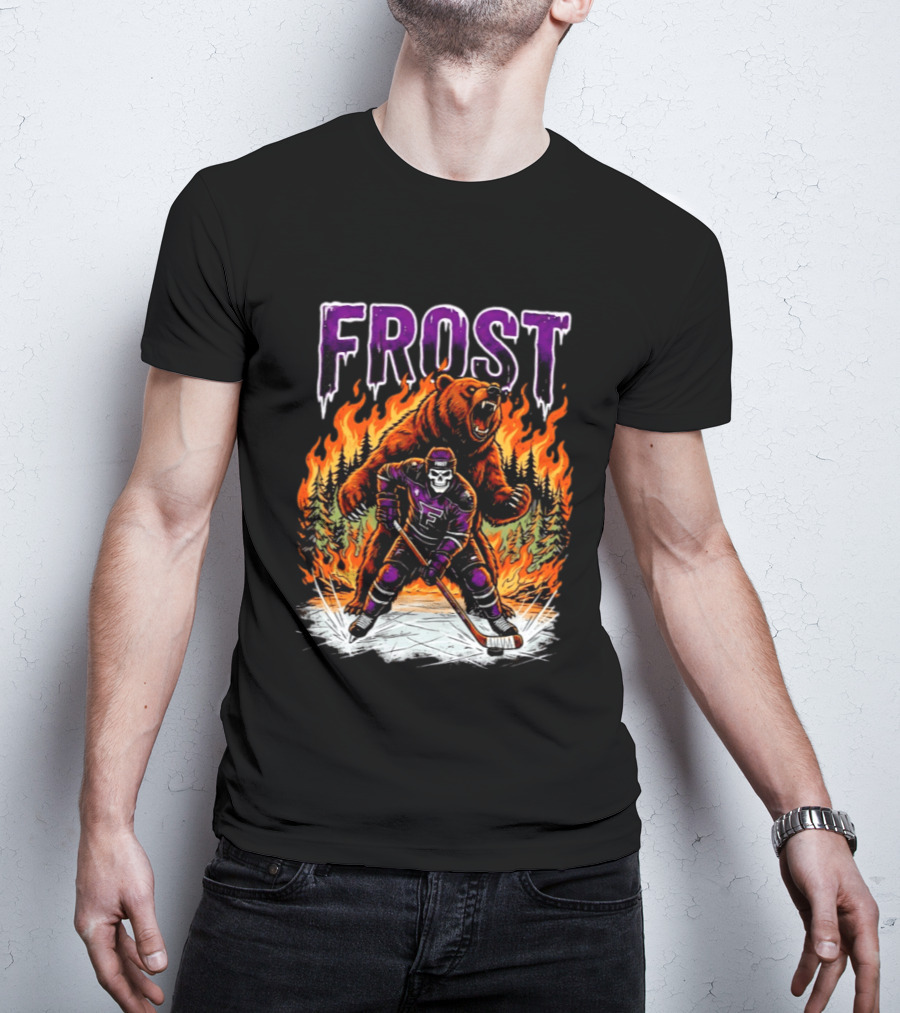 Frost Minnesota Hockey Skull Bear Flames Ice Rink T-Shirt