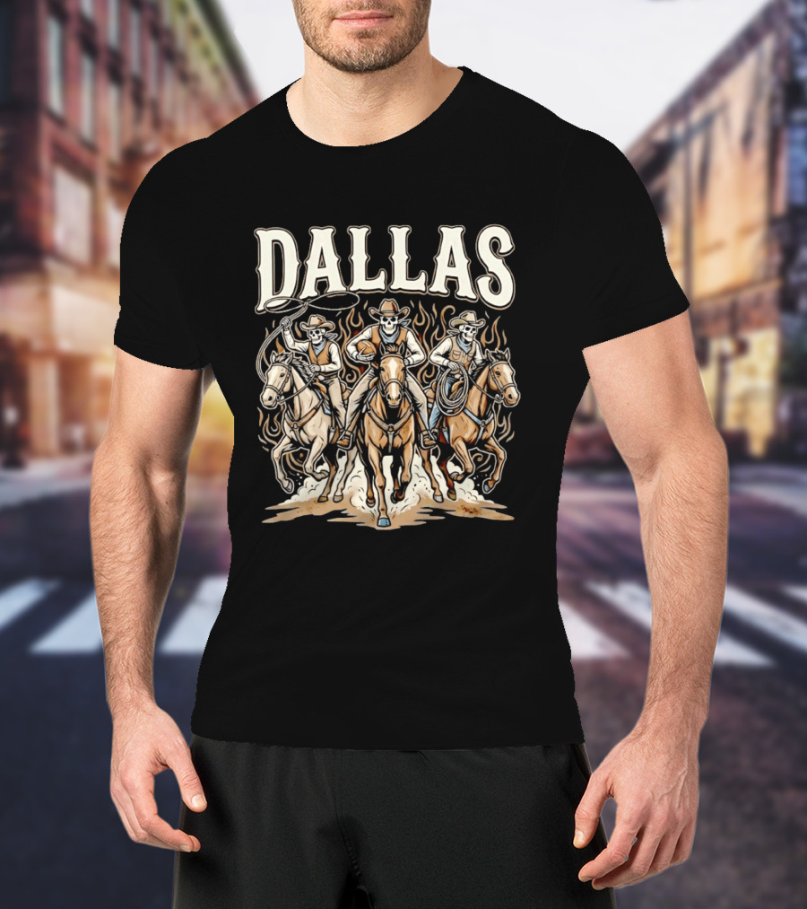 Dallas Cowboys Riding Skeletons Western Football Fans T-Shirt