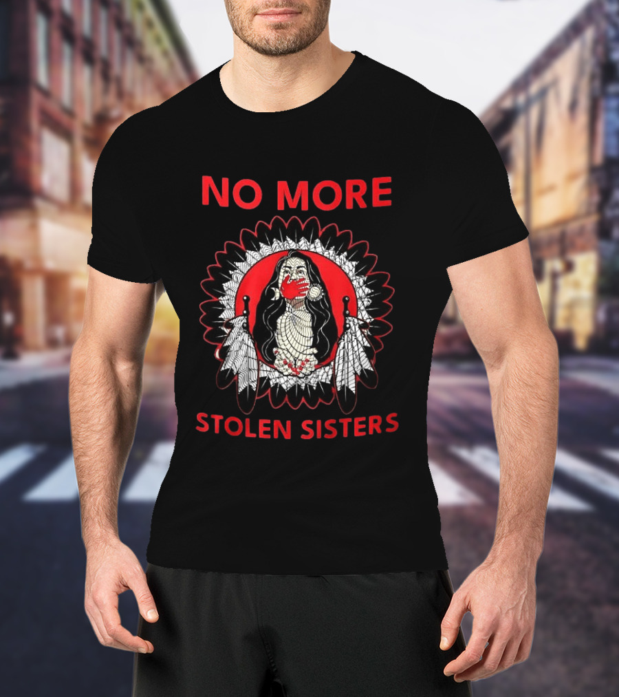 No More Stolen Sisters Awareness Symbol Empowerment Indigenous Rights Red Handprint Feather T-Shirt