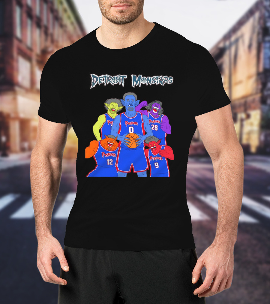 Detroit Pistons Monsters Space Jam Characters Basketball T-Shirt