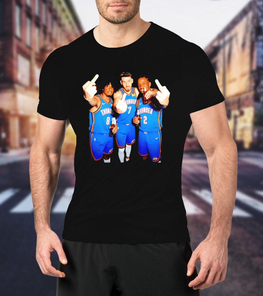 OKC Thunder Basketball Players With Beers And Middle Finger Gesture T-Shirt
