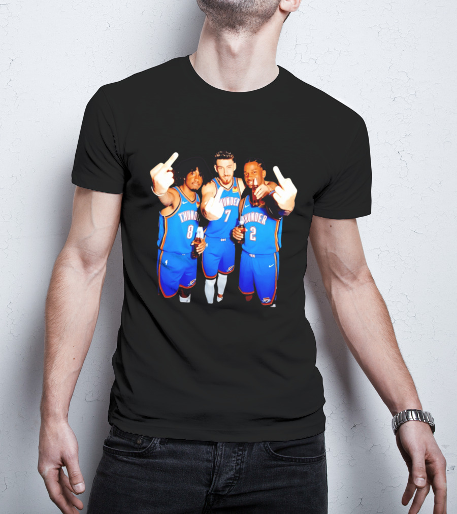 OKC Thunder Basketball Players With Beers And Middle Finger Gesture T-Shirt