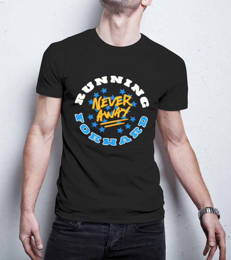 Running Forward Never Away Blue Stars Yellow T-Shirt