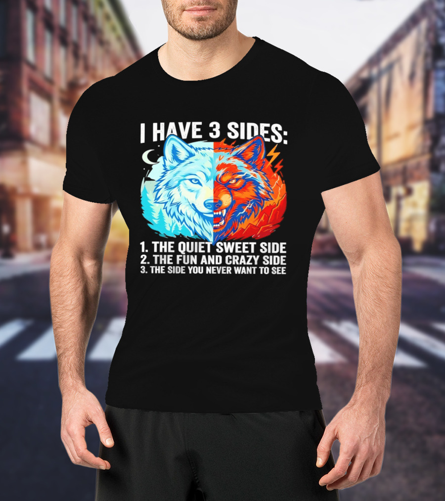 I Have 3 Sides The Quiet Sweet Fun Crazy Side You Never Want To See Wolf T-Shirt