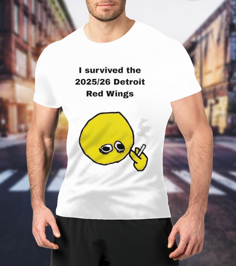 Smoking I Survived The 2025 26 Detroit Red Wings Yellow Face Smoking T-Shirt
