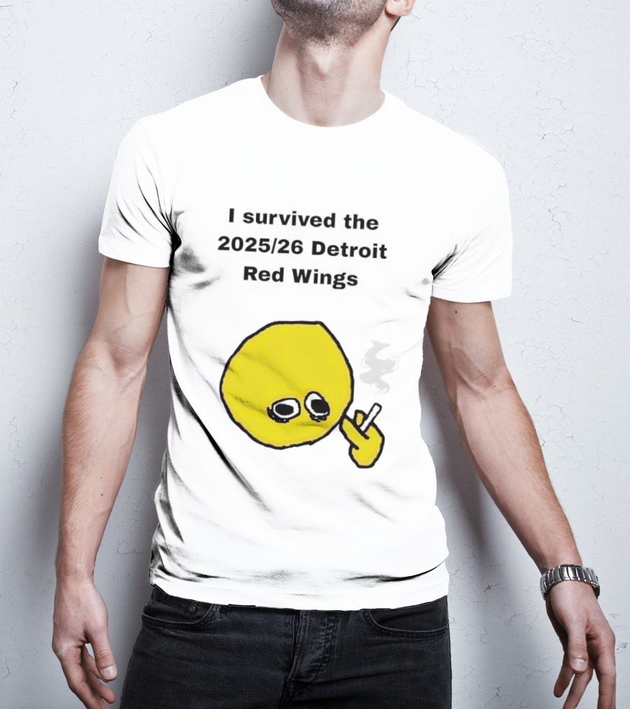 Smoking I Survived The 2025 26 Detroit Red Wings Yellow Face Smoking T-Shirt