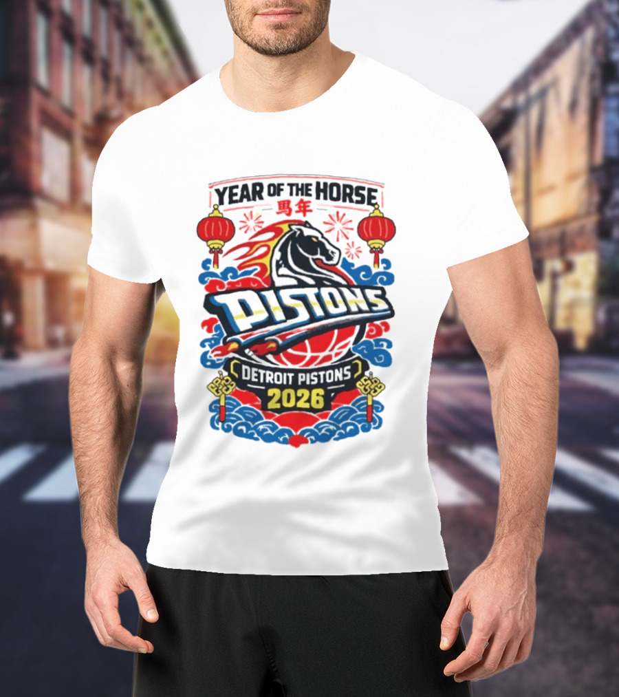 Detroit Pistons 2026 Year Of The Horse Chinese New Year Lanterns T-Shirt