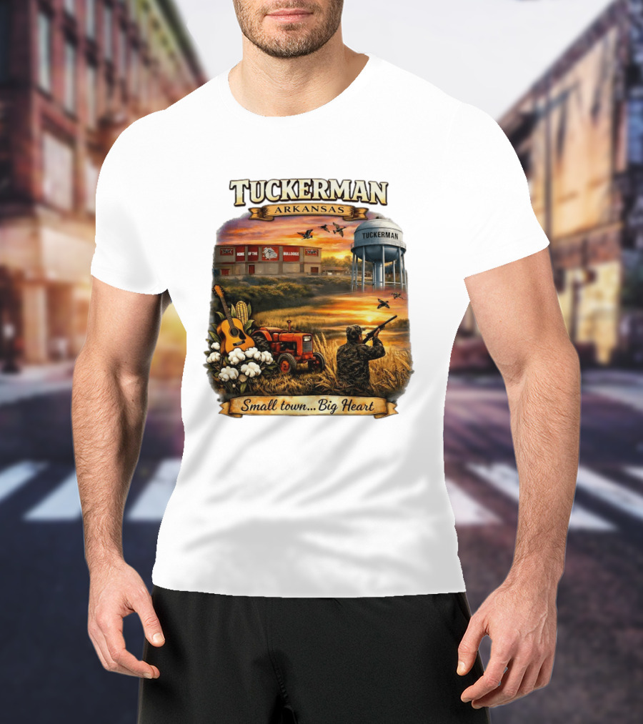 Tuckerman Arkansas Home Of The Bulldogs Water Tower Small Town Big Heart Tractor Hunter Guitar T-Shirt