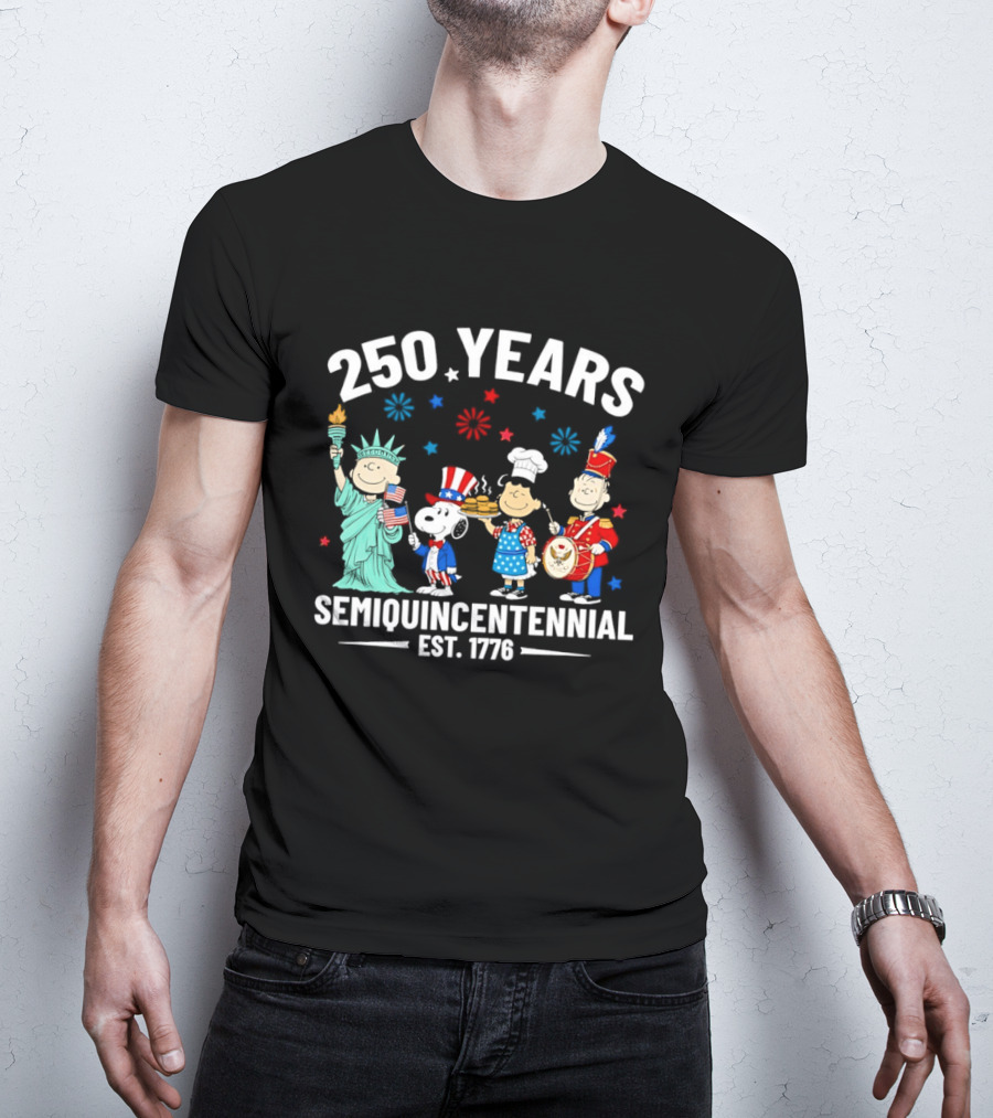 Peanuts Characters Celebrating 250 Years American Semiquincentennial Est 1776 T-Shirt