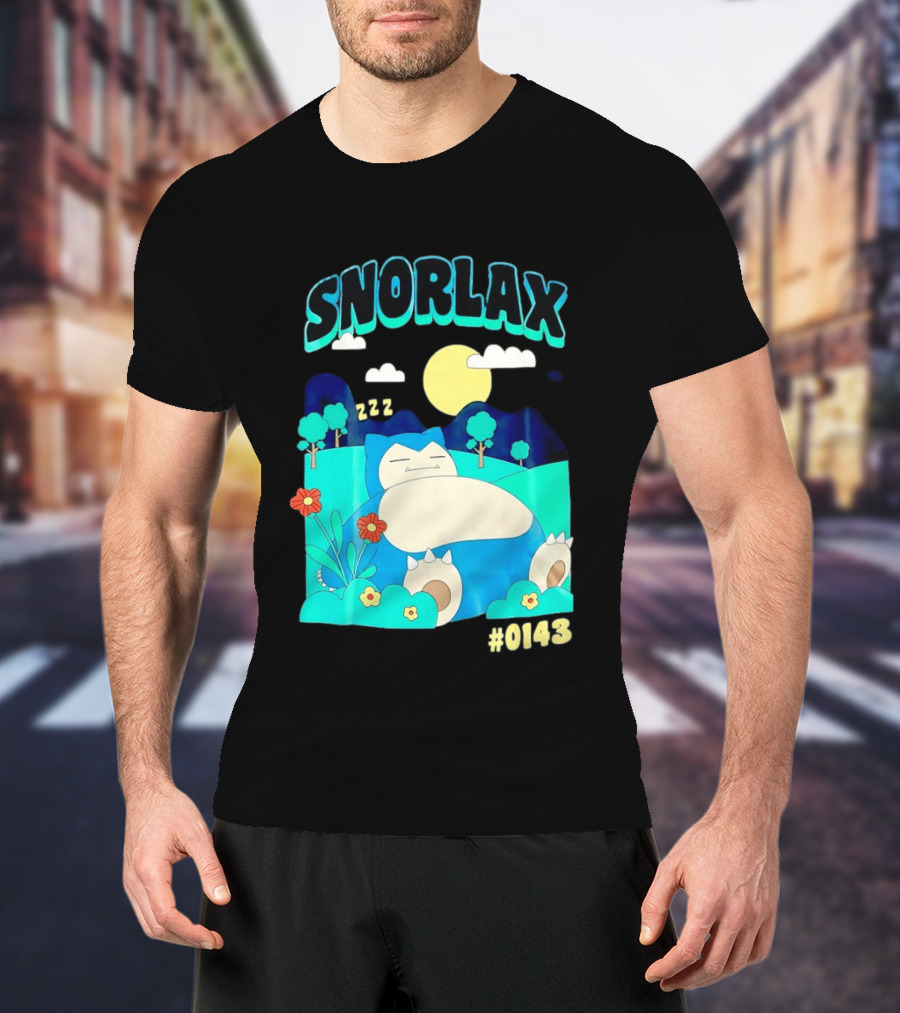SNORLAX Sleeping Zzz #0143 With Sun And Flowers In Nature Scene T-Shirt