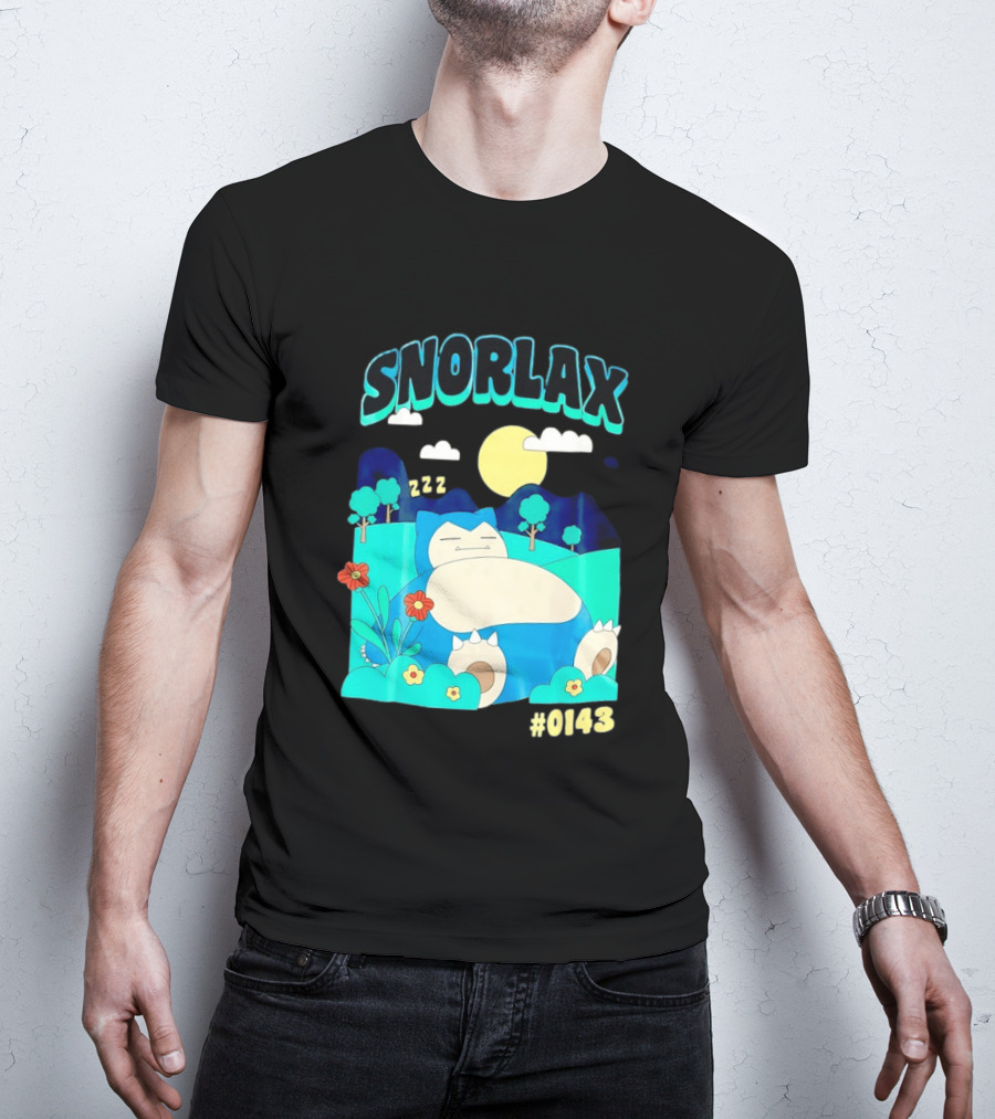 SNORLAX Sleeping Zzz #0143 With Sun And Flowers In Nature Scene T-Shirt