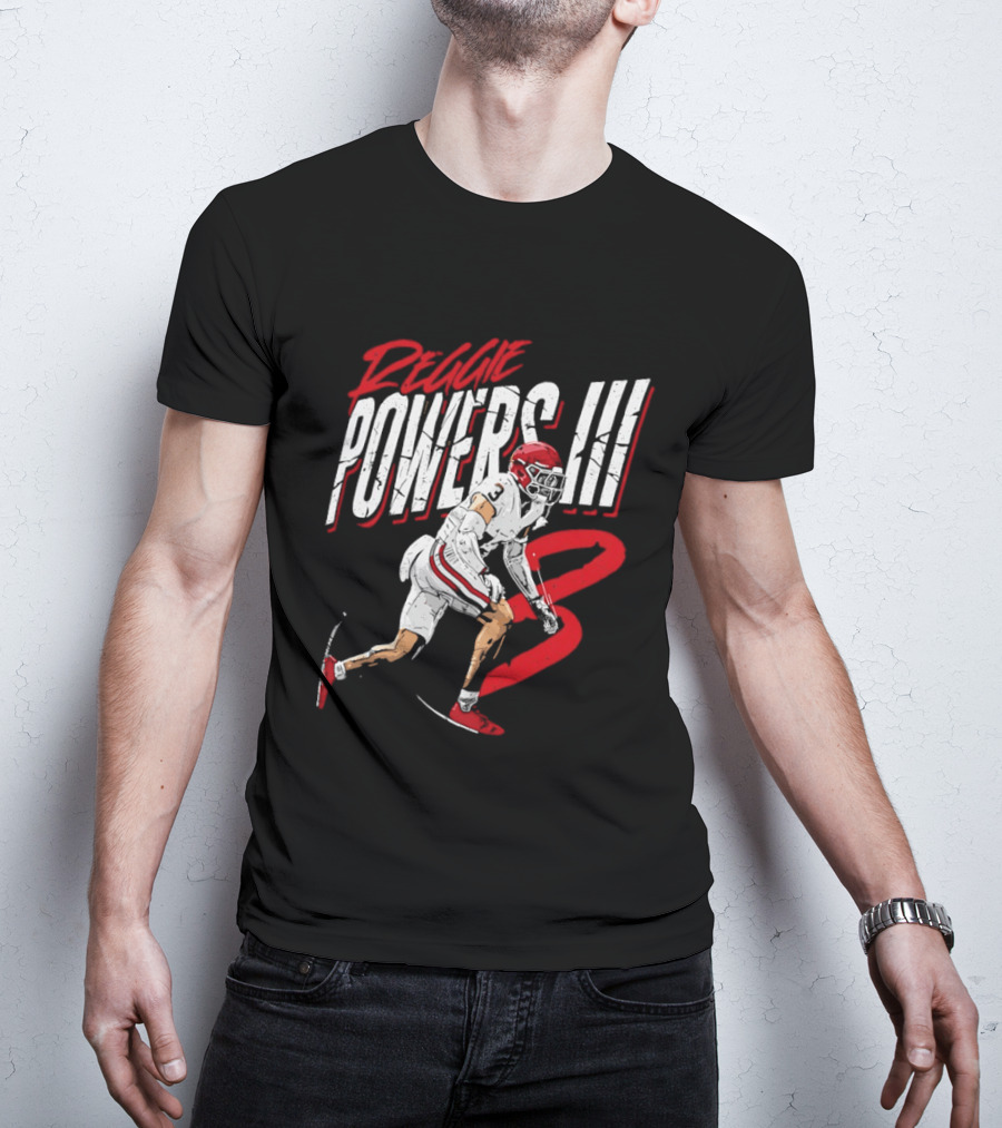 Reggie Powers III Football Athlete Red And White Action T-Shirt