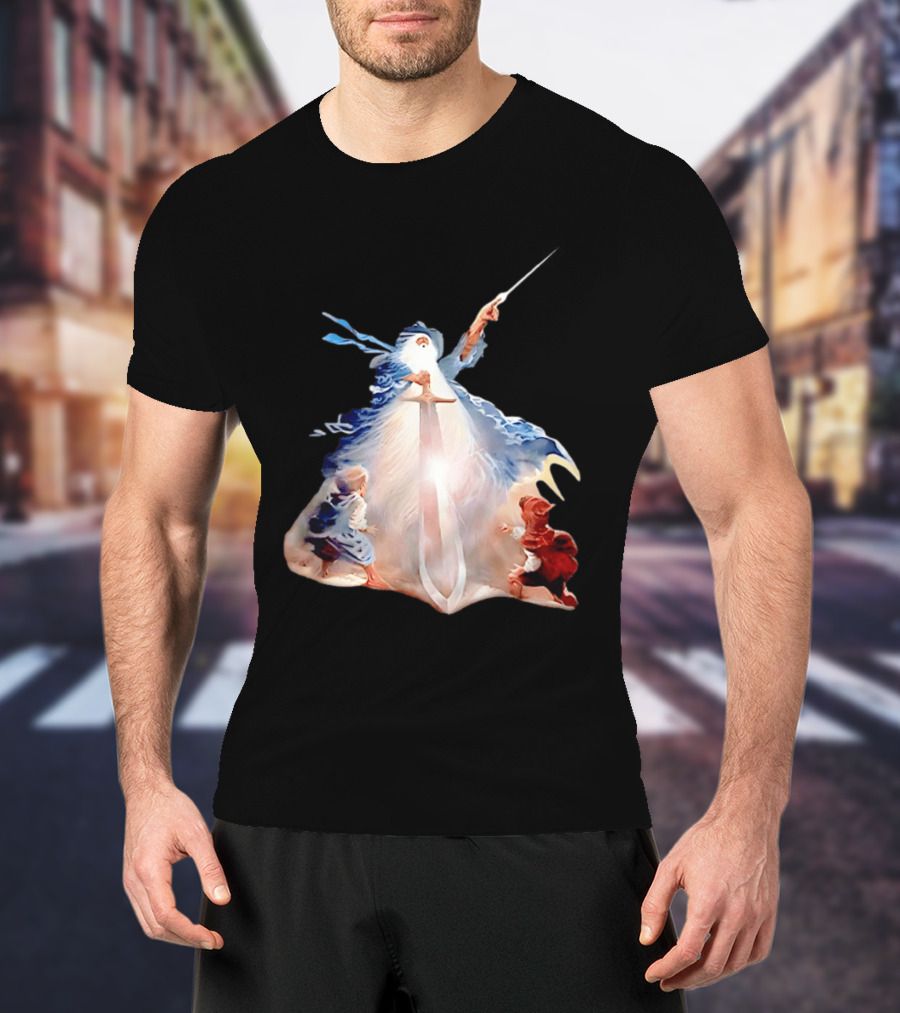 The Lord Of The Rings Gandalf And Hobbits Magic Sword Fantasy Scene T-Shirt
