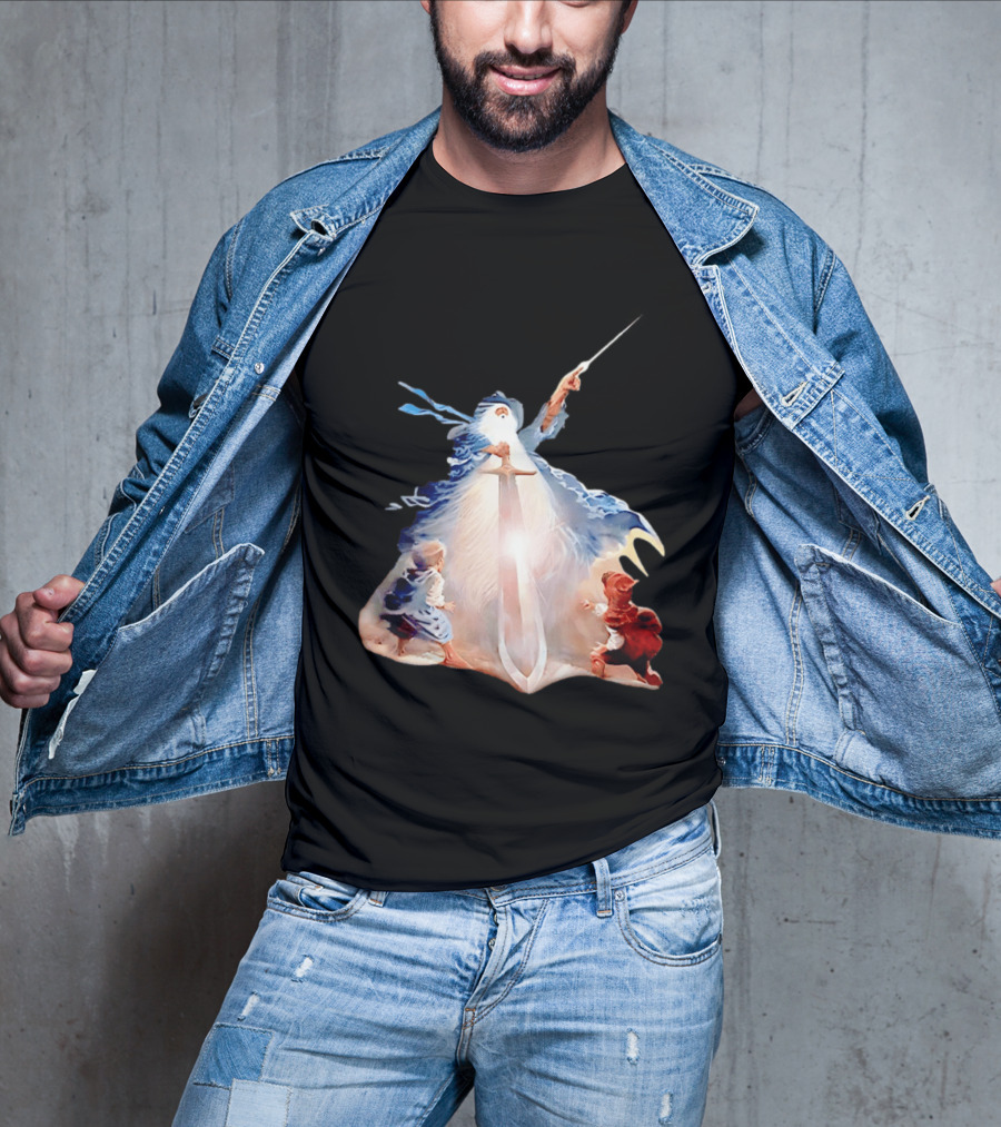 The Lord Of The Rings Gandalf And Hobbits Magic Sword Fantasy Scene T-Shirt