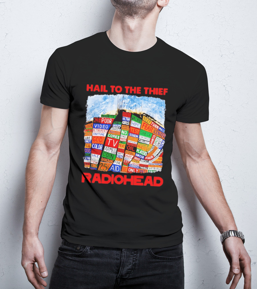 Radiohead Hail To The Thief Album Cover Colorful Text Collage 24HR TV 25 Aid T-Shirt