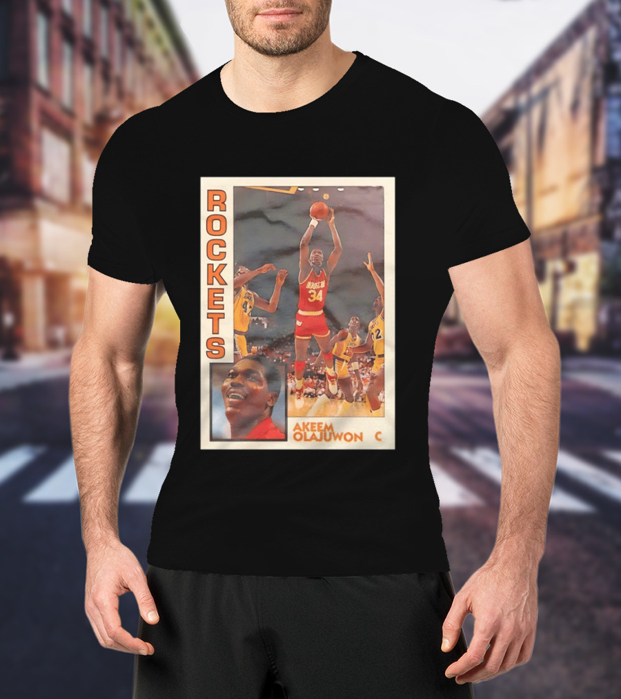 Hakeem Olajuwon Houston Rockets Vintage Basketball Card T-Shirt