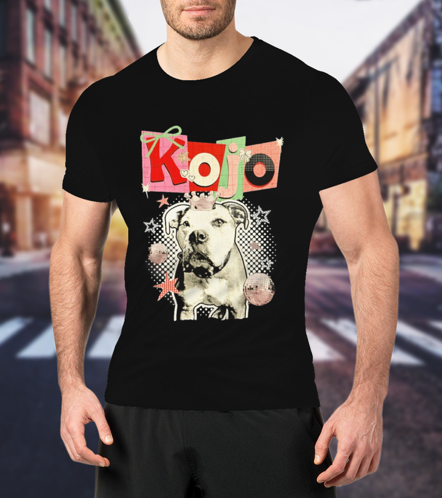 Kojo Dog Crown Retro Style Collage With Hearts And Stars T-Shirt