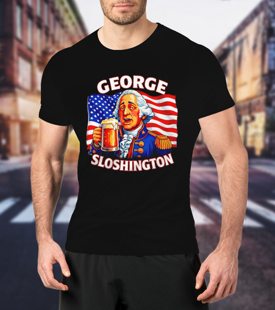 George Sloshington Patriotic Beer With American Flag T-Shirt