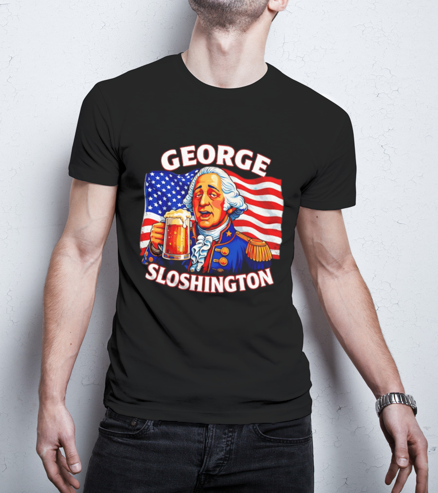 George Sloshington Patriotic Beer With American Flag T-Shirt