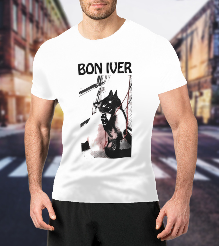 Bon Iver Cat With Guitar Image T-Shirt